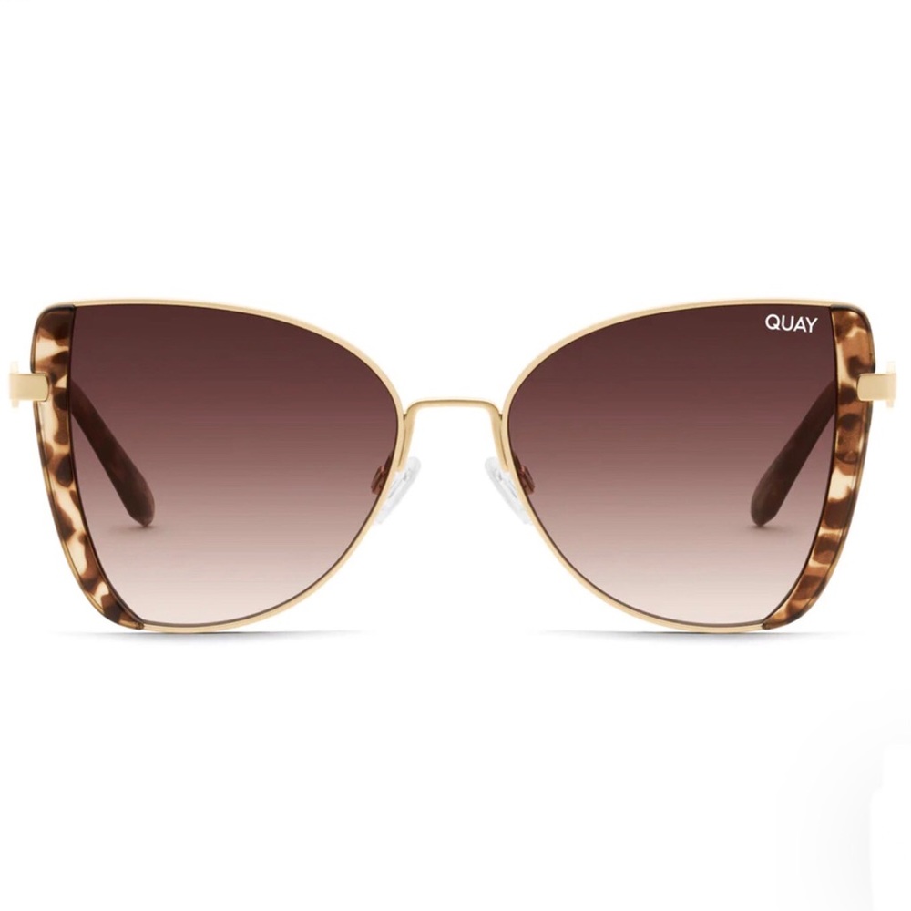 QUAY Glow Up Sunglasses Gold Tortoise Frames Brown Gradient Lenses Oversized - Picture 2 of 6